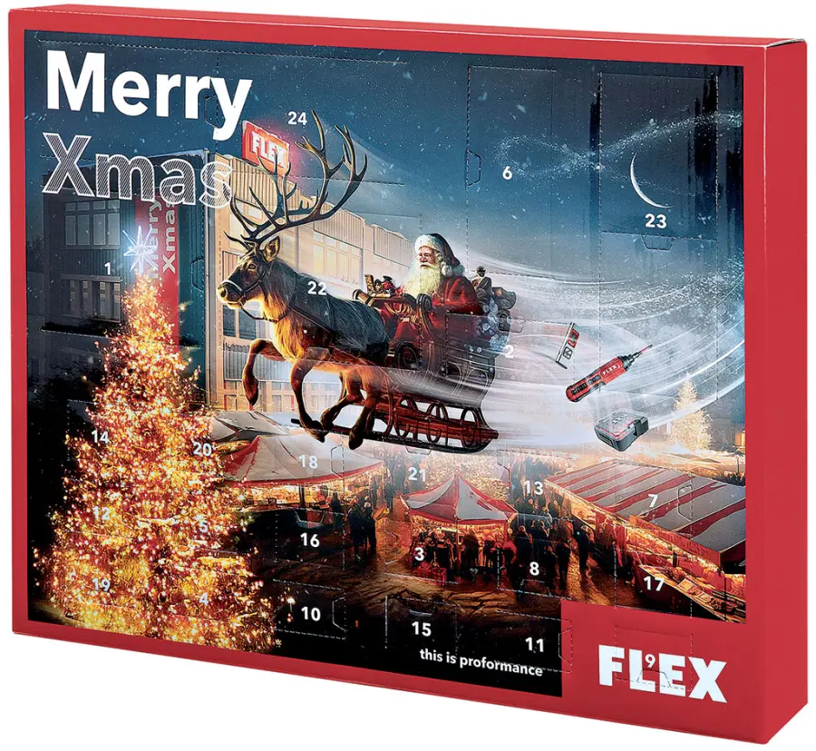 Adventní kalendář 2024 v balení s ručním aku šroubovákem 4V, laserovým měřičem vzdálenosti a příslušenstvím v sadě StackPack bit box